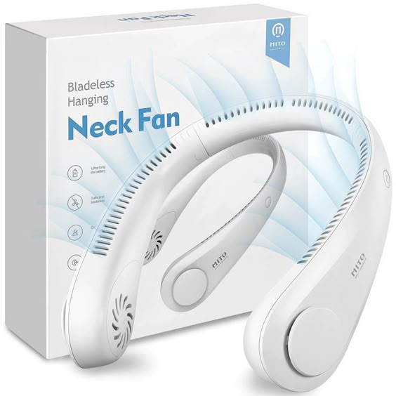 Portable Neck Fan, Bladeless Hanging Neck Fan. Hands Free Rechargeable Head Fan. Adjustable Comfy Neck Fan
