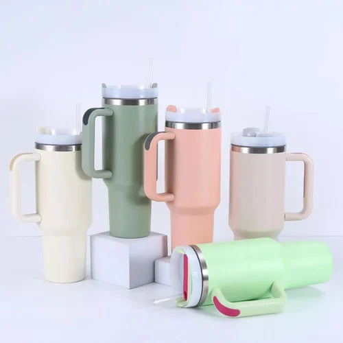 Stainless Steel Insulated Travel Tumbler with Handle Straw Lid  || Without stainly mark